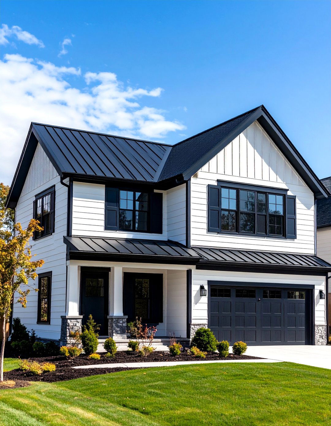 White Siding House with Dark Accent Colors - 20 White Siding House Designs