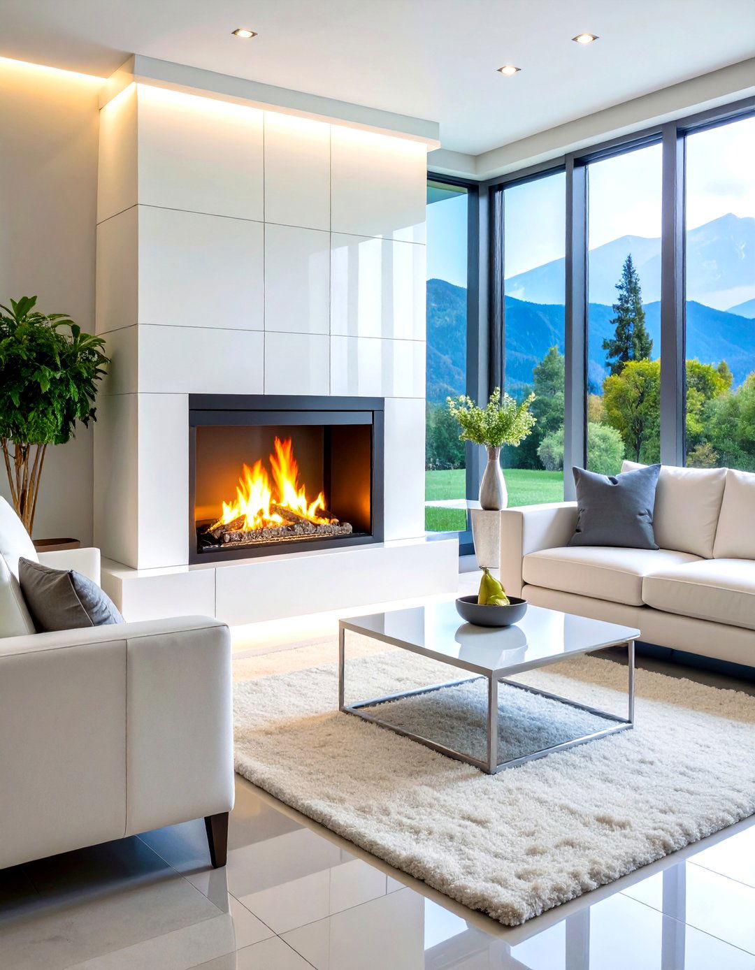 White Smart Technology Electric Fireplace System - 20 White Fireplace Ideas