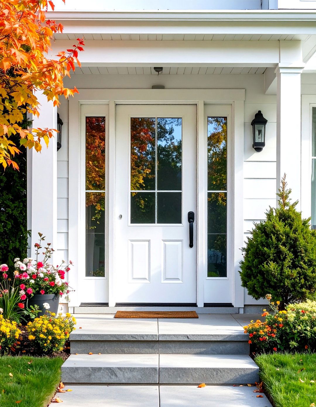 White Steel Front Door with Frosted Glass - 20 White Front Door Ideas