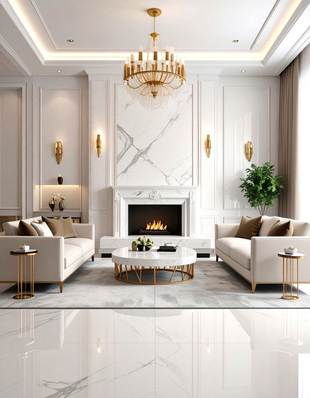 White Stone Fireplace Feature Wall with Artistic Integration - 20 White Stone Fireplace Ideas