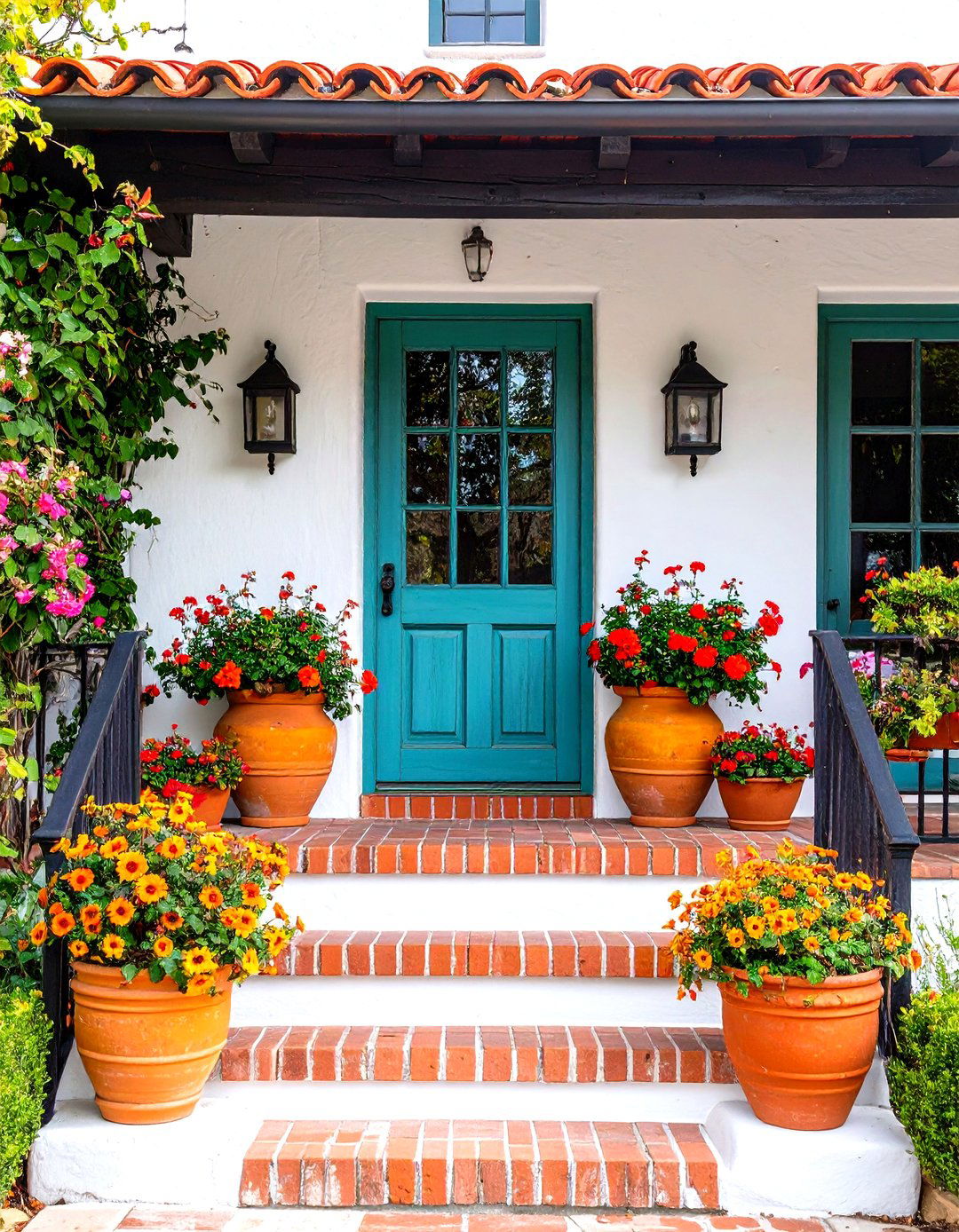 White Stucco and Clay Roof Spanish Style Front Porch - 20 spanish style front porch ideas