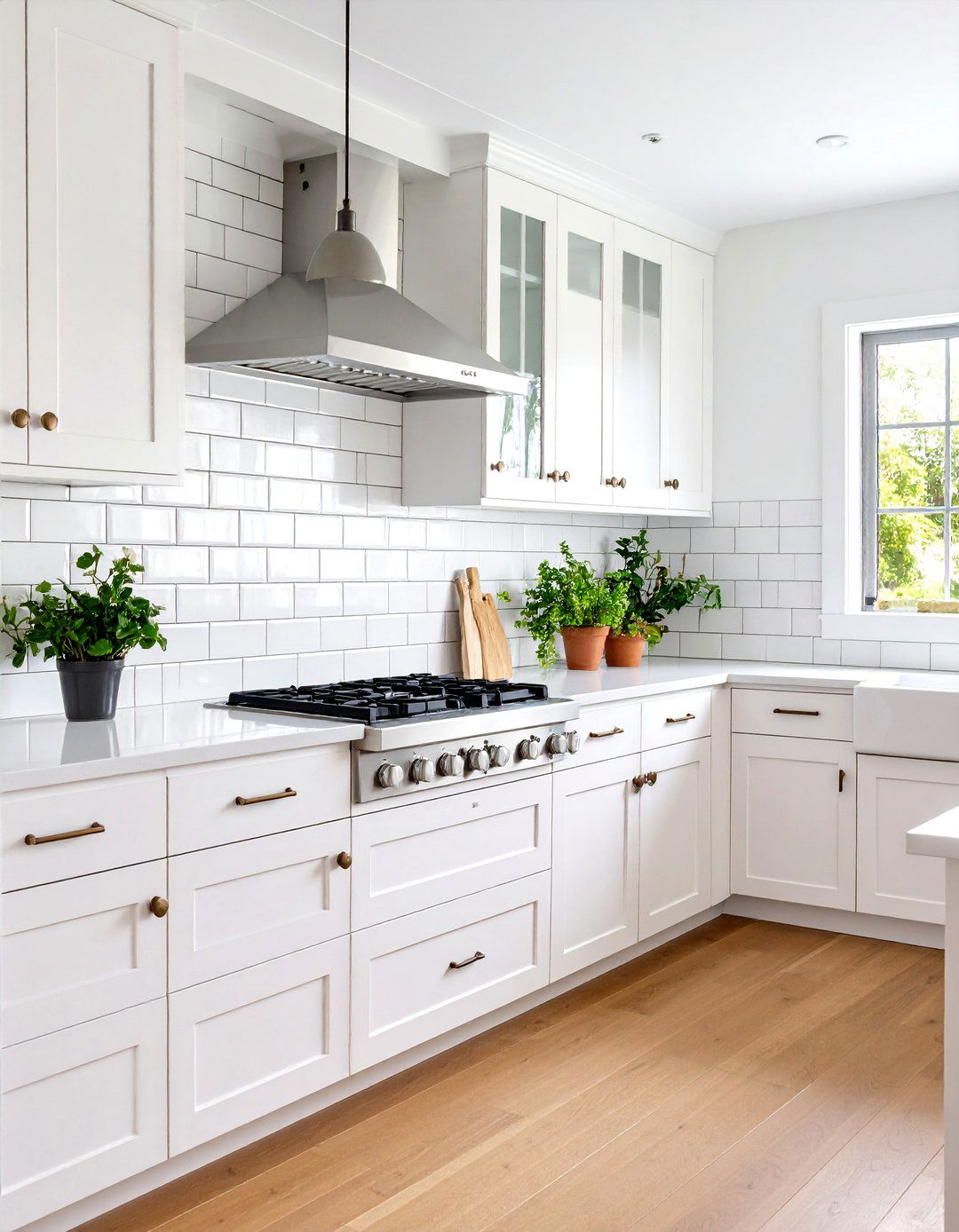 White Subway Tile Backsplash in Classic Horizontal Pattern - 20 White Kitchen Backsplash Ideas