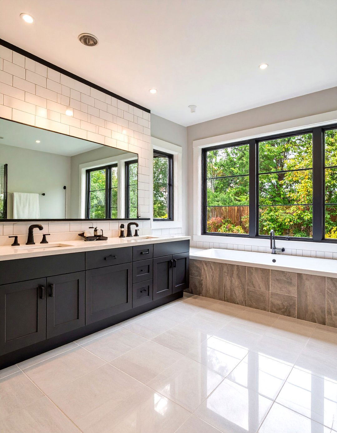 White Subway Tile Walls with Bold Black Grout - 20 Black and White Bathroom Tile Ideas