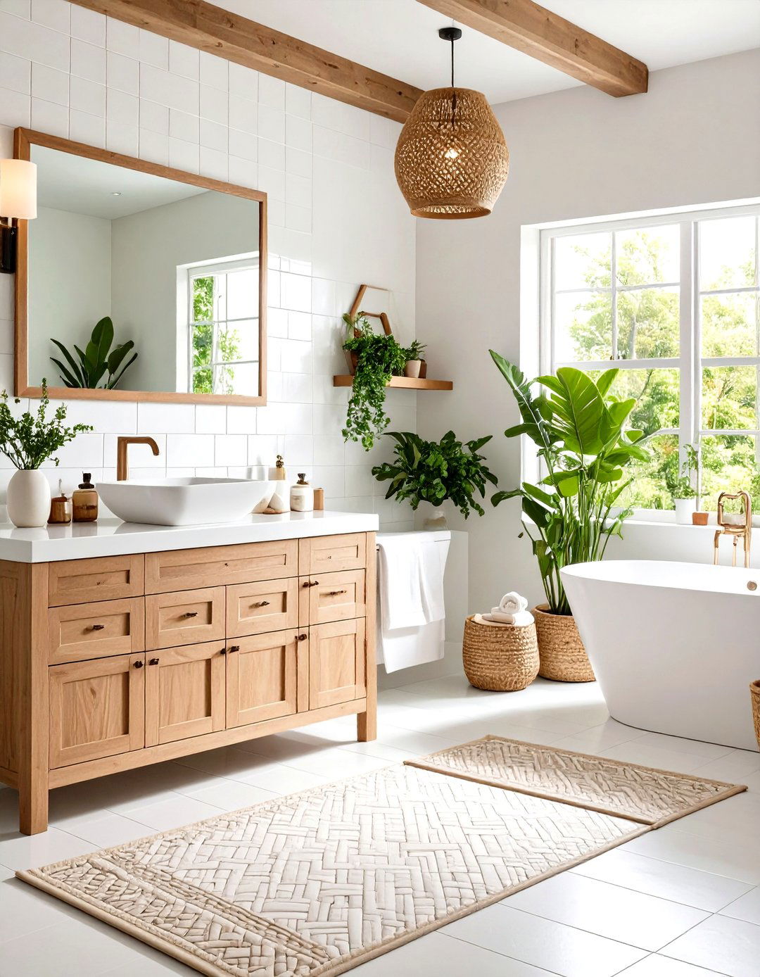 White Tile Bathroom Basket Weave Pattern Intricate