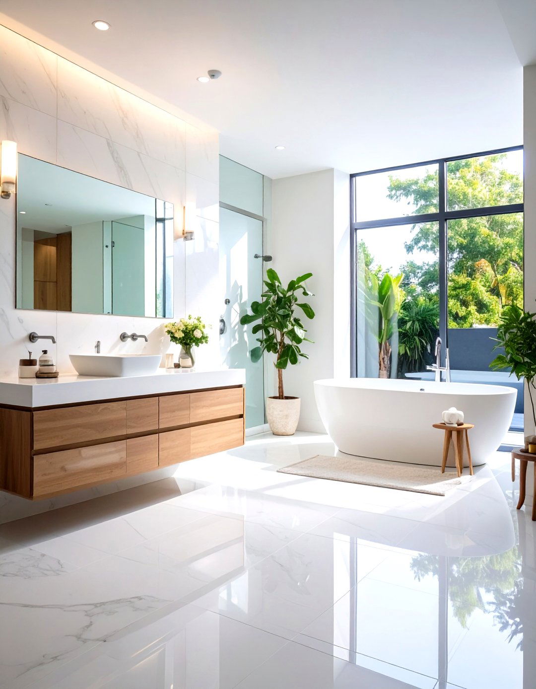 White Tile Bathroom Large Format Statement Walls - 20 White Tile Bathroom Ideas