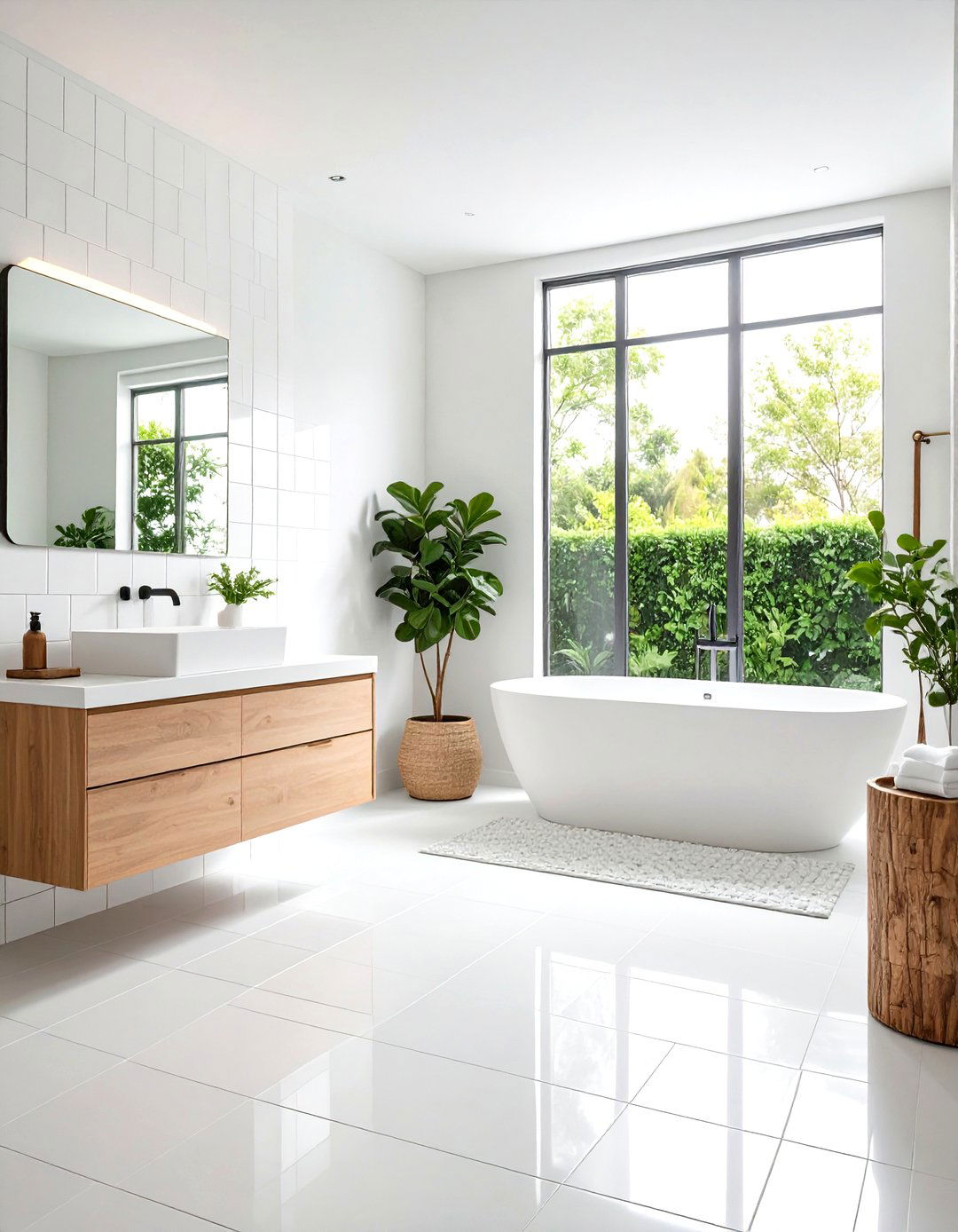 White Tile Bathroom Mixed Size Geometric Composition - 20 White Tile Bathroom Ideas