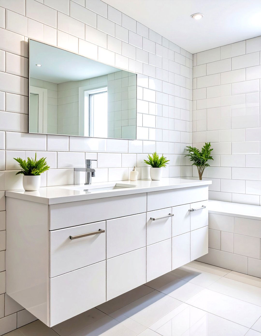 White Tile Bathroom Stacked Grid Pattern Contemporary - 20 White Tile Bathroom Ideas