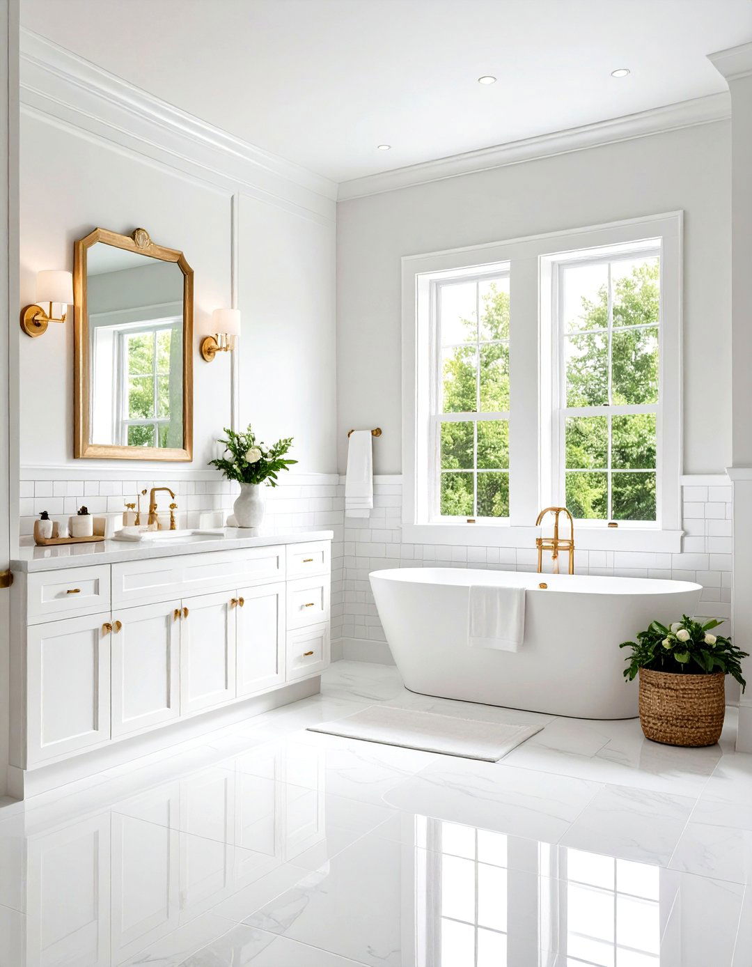 White Tile Bathroom Subway with Accent Trim Borders - 20 White Tile Bathroom Ideas
