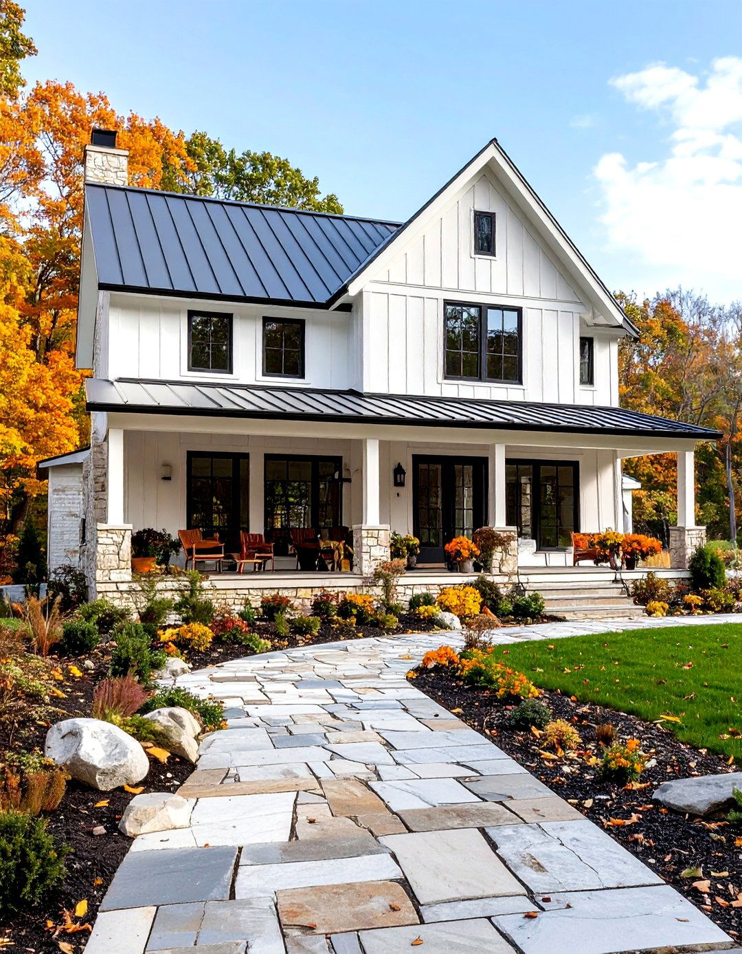White Transitional Farmhouse Exterior - 20 White Home Exterior Ideas