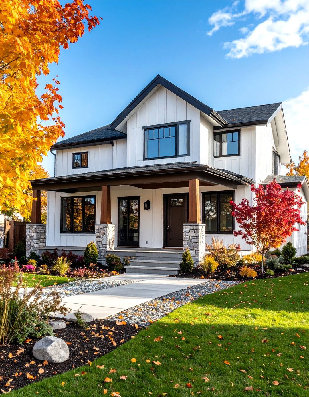 White Transitional Style Siding House - 20 White Siding House Designs