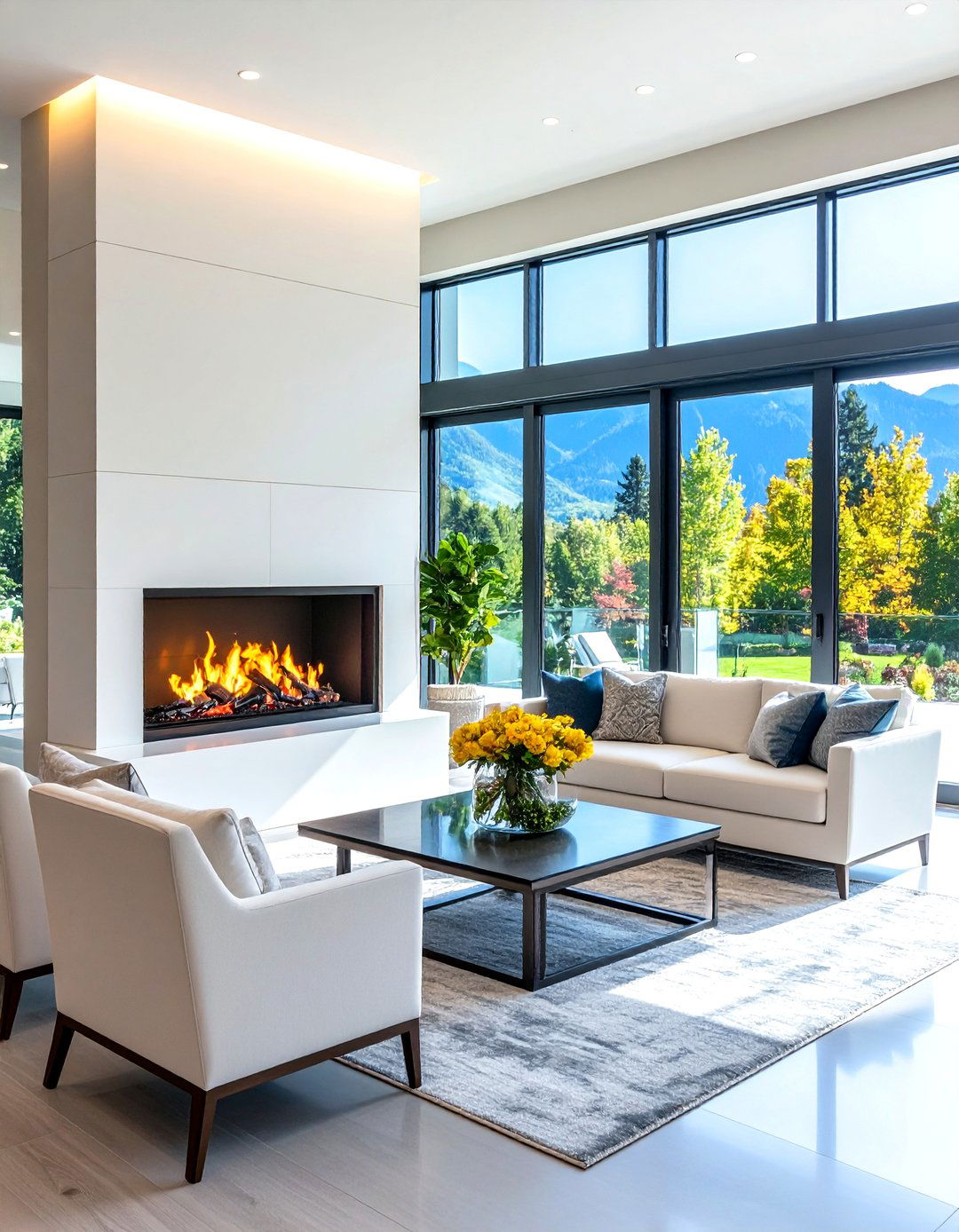 White Two Sided Contemporary Fireplace Divider - 20 White Fireplace Ideas
