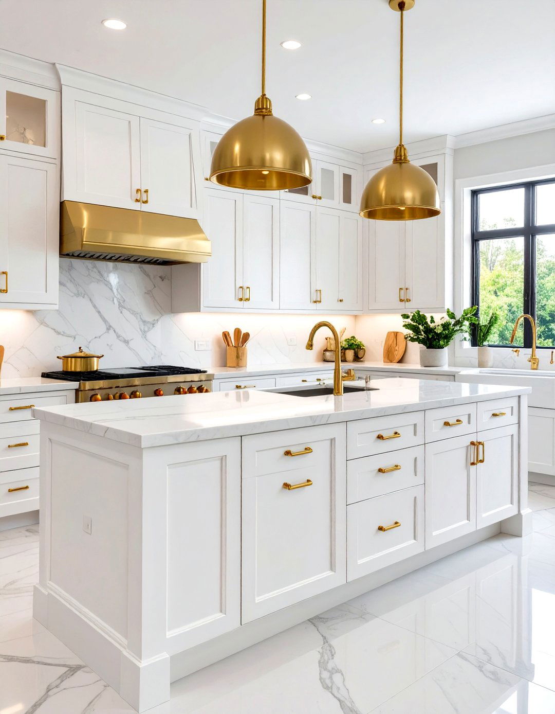 White Upper Cabinets With Statement Gold Pull Hardware - 20 White Kitchen Cabinets With Gold Hardwar