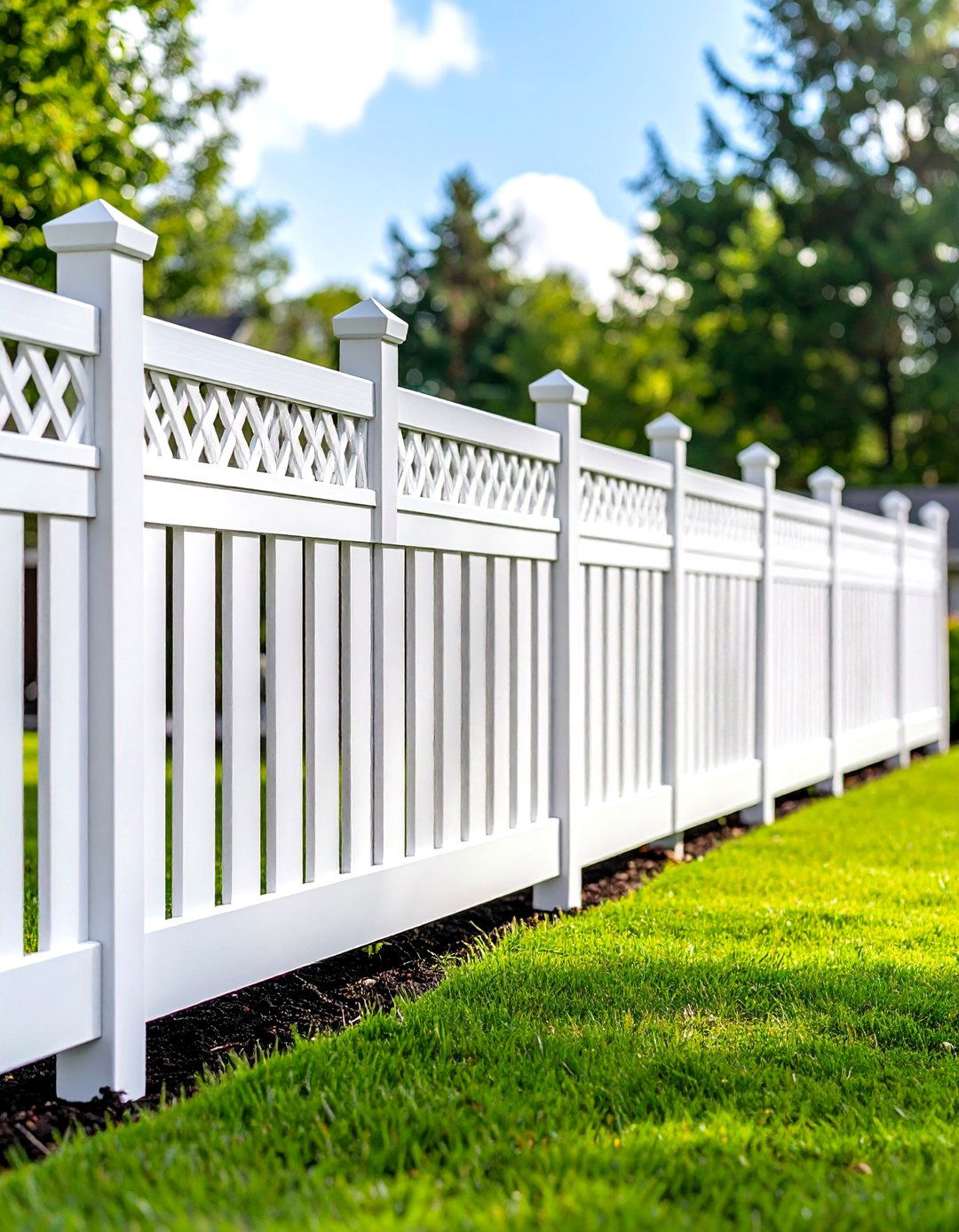 White Vinyl Privacy Fence with Decorative Lattice Top - 20 White Privacy Fence Ideas