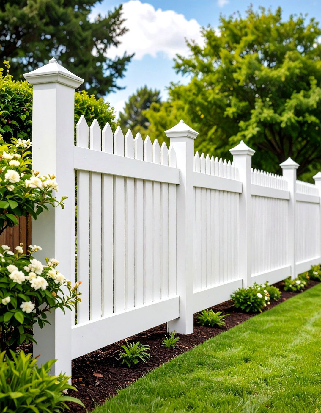 White Vinyl Privacy Fence with Solid Panels - 20 White Privacy Fence Ideas