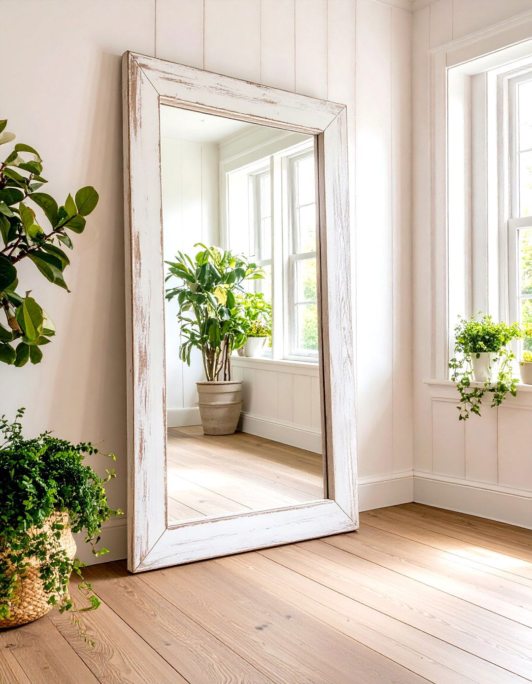 White Washed Mirror to Brighten Corners - 20 Farmhouse Wall Decor Ideas