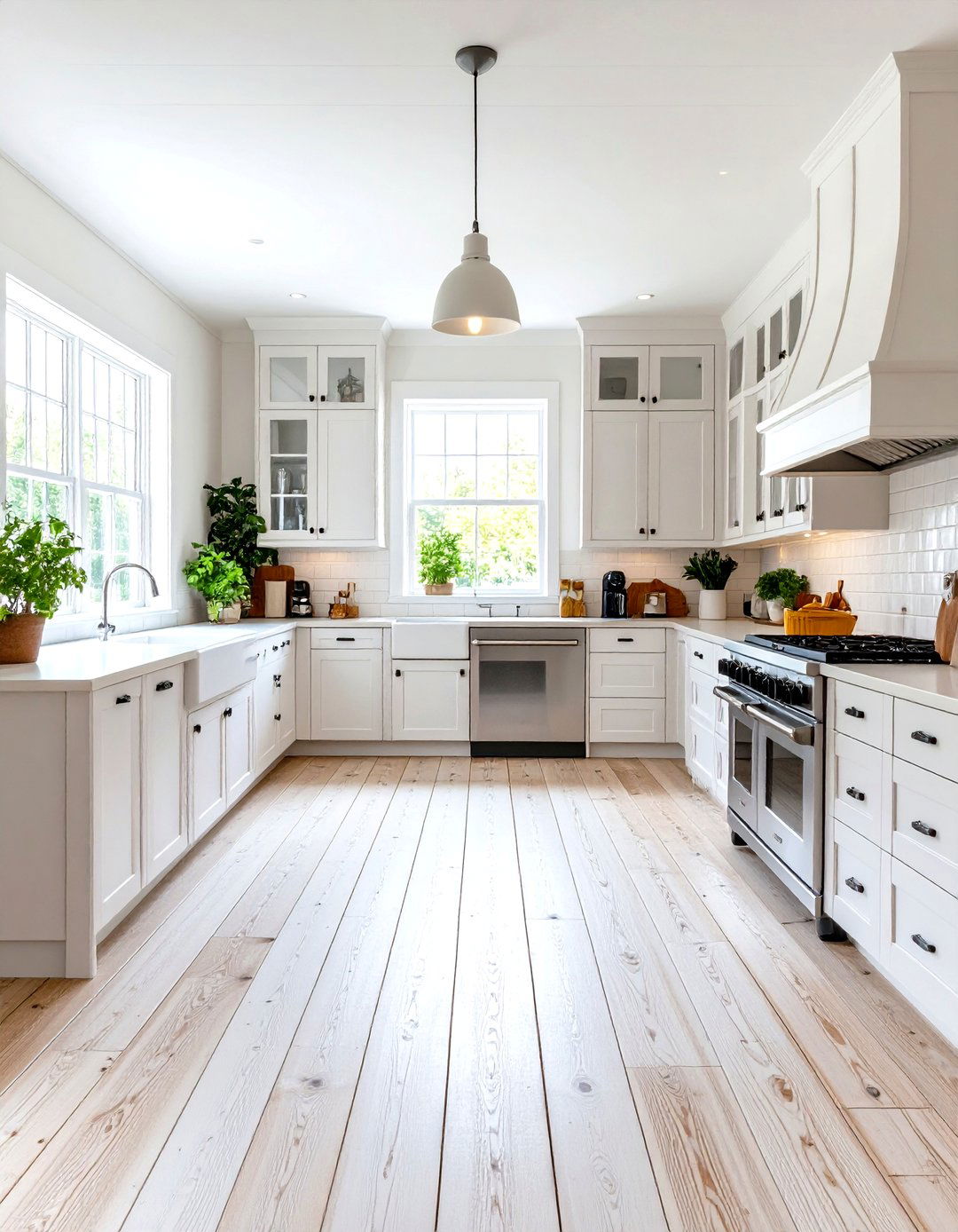 White Whitewashed Wood Kitchen Floor - 20 White Kitchen Floor Ideas