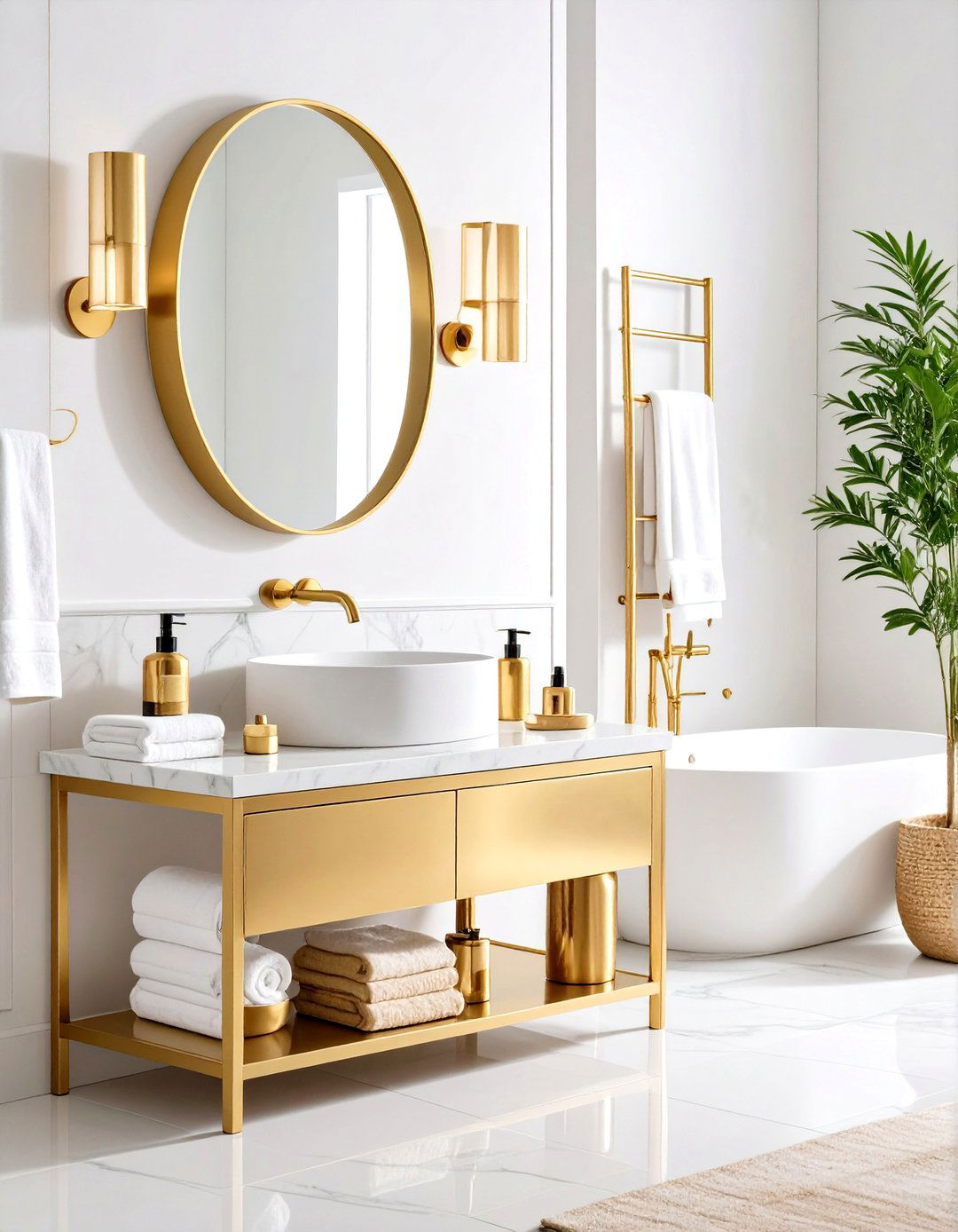 White and Gold Bathroom Brushed Gold Accessories - 20 White and Gold Bathroom Ideas