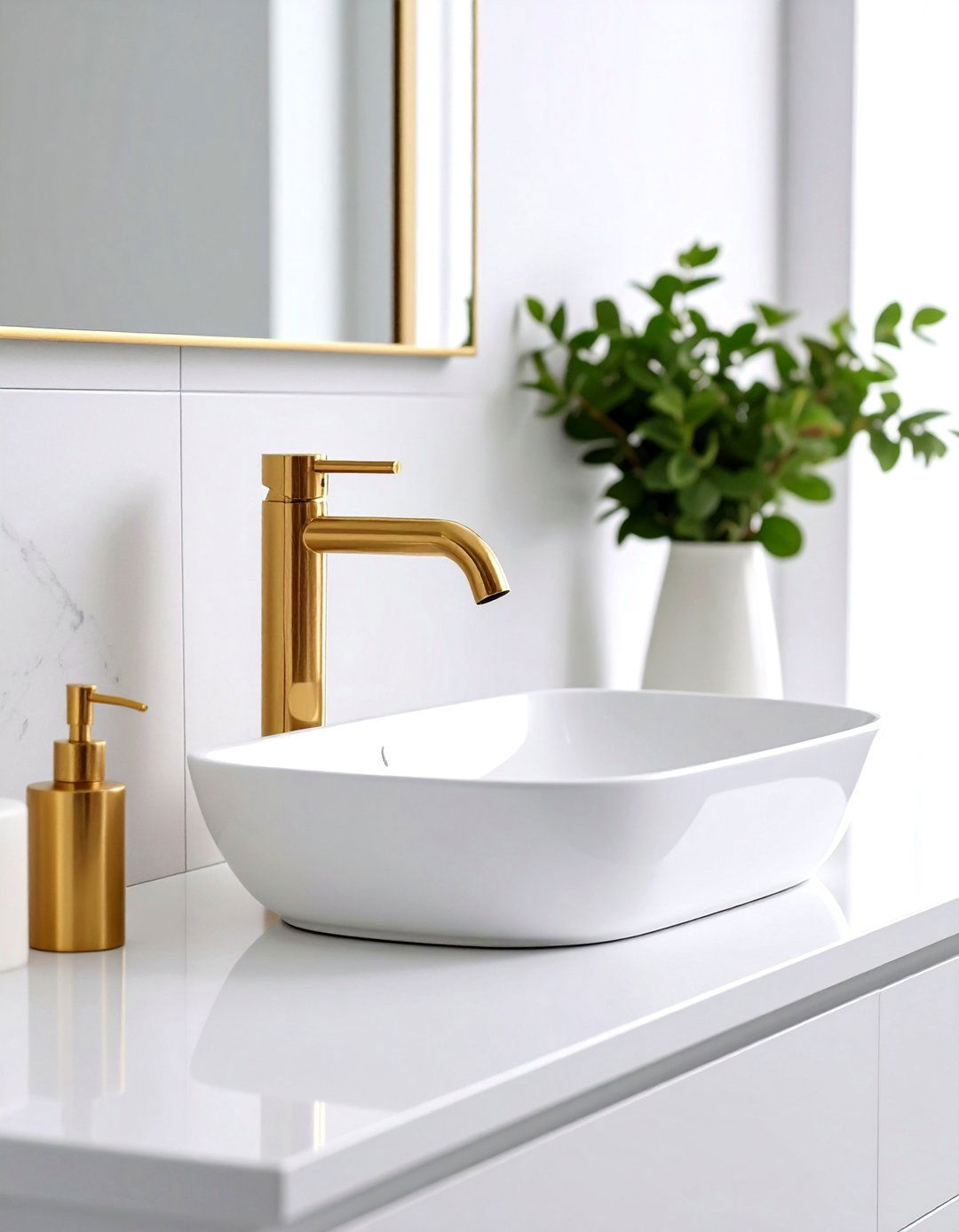 White and Gold Bathroom Gold Faucet Fixtures - 20 White and Gold Bathroom Ideas