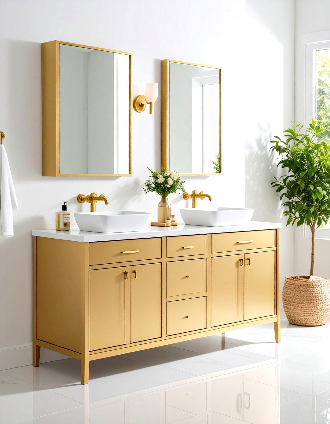 White and Gold Bathroom Gold Framed Medicine Cabinets - 20 White and Gold Bathroom Ideas