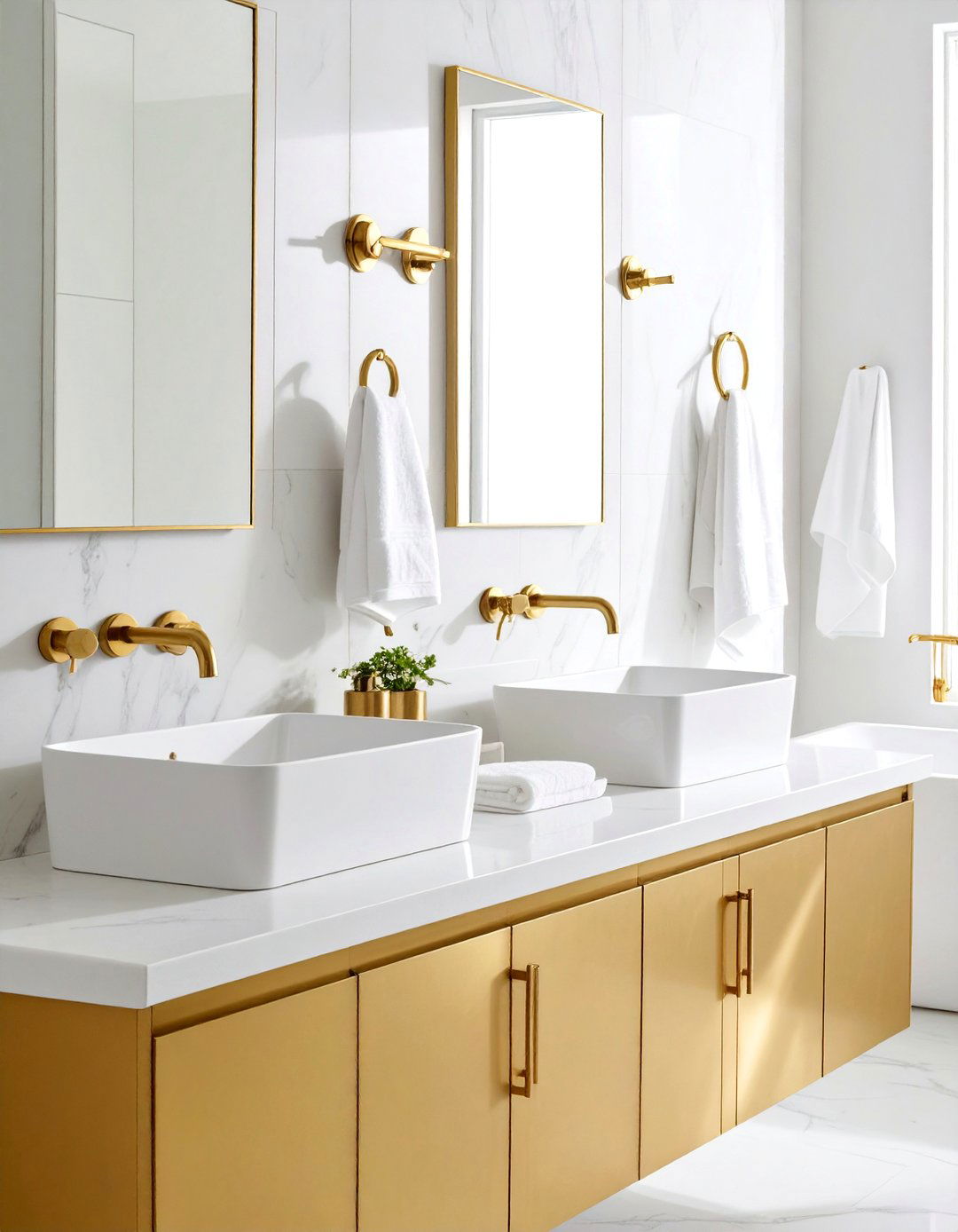 White and Gold Bathroom Gold Towel Bars and Hardware - 20 White and Gold Bathroom Ideas