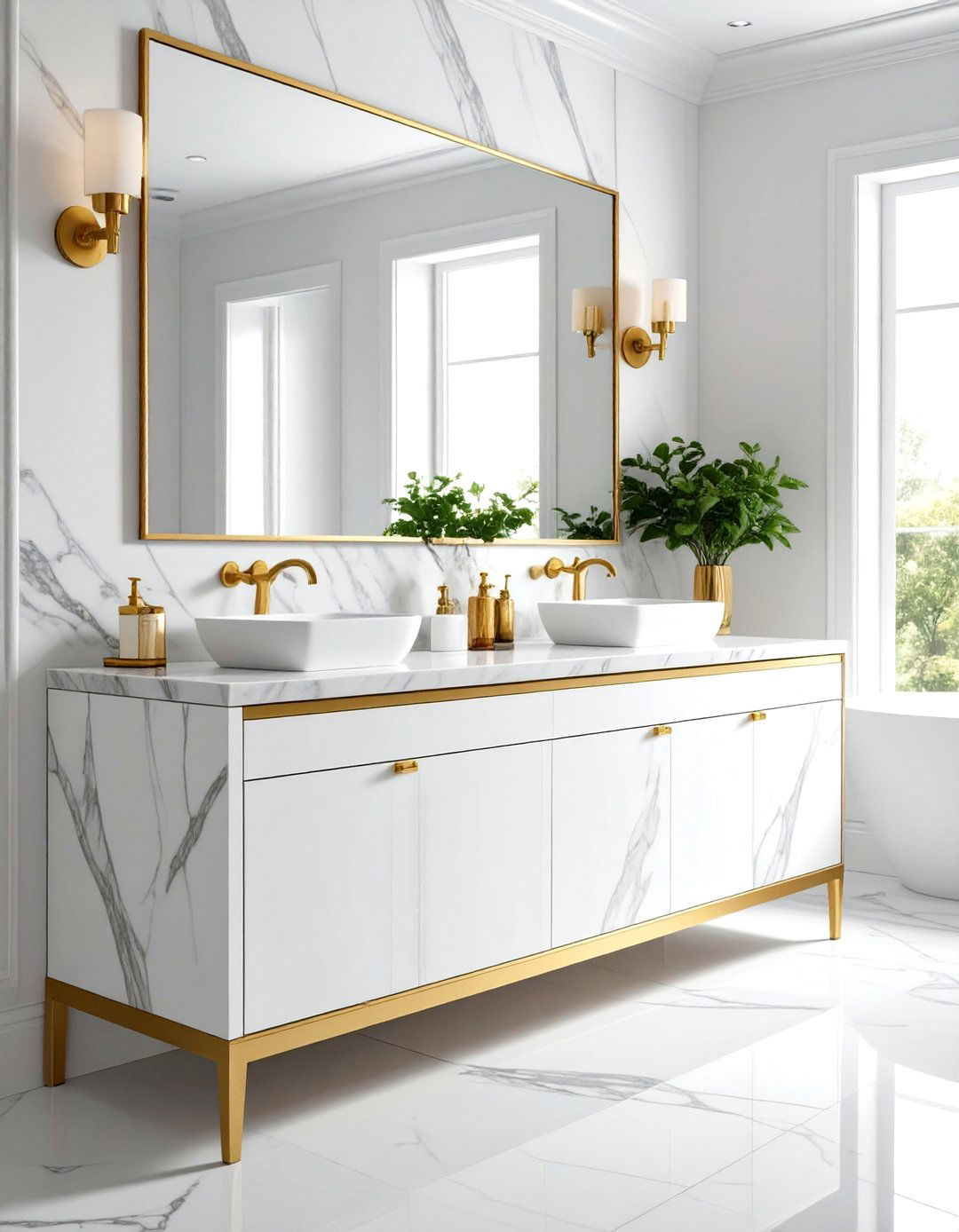 White and Gold Bathroom Marble Countertop Combinations - 20 White and Gold Bathroom Ideas