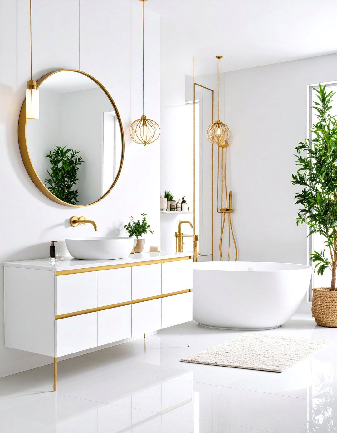 White and Gold Bathroom Modern Minimalist Approach - 20 White and Gold Bathroom Ideas