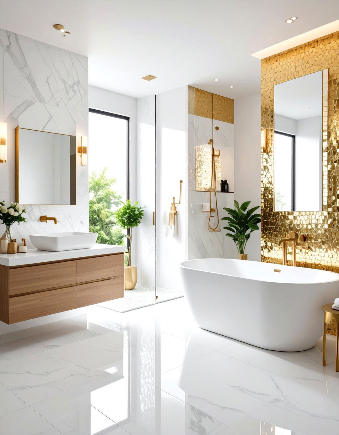 White and Gold Bathroom Mosaic Tile Patterns - 20 White and Gold Bathroom Ideas