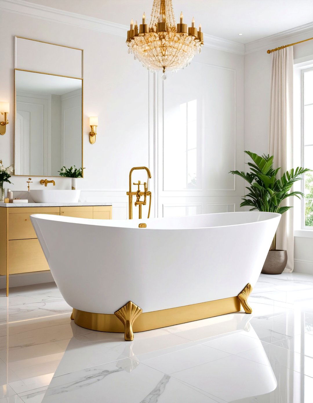 White and Gold Bathroom Statement Bathtub Design - 20 White and Gold Bathroom Ideas