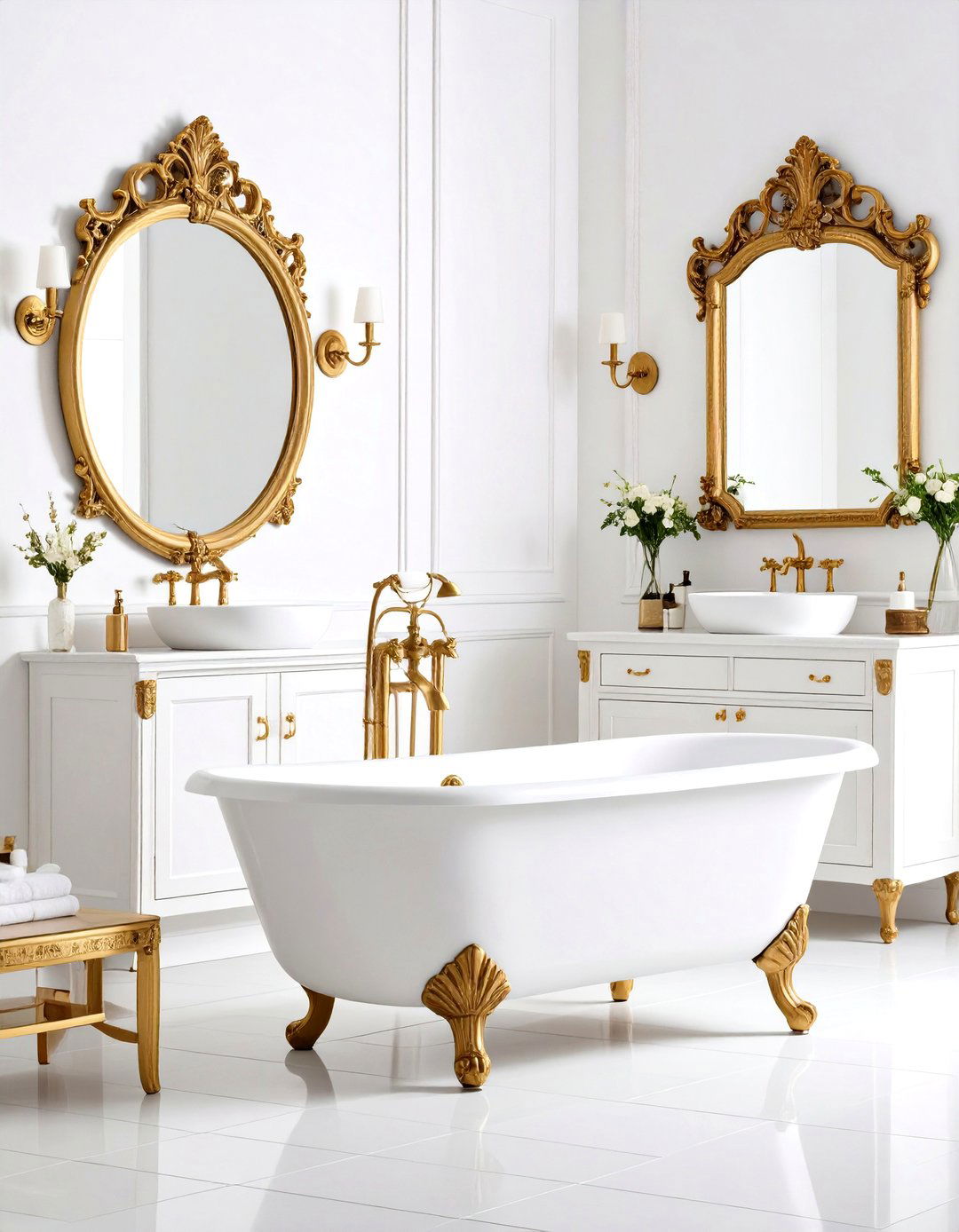 White and Gold Bathroom Vintage Inspired Elements - 20 White and Gold Bathroom Ideas
