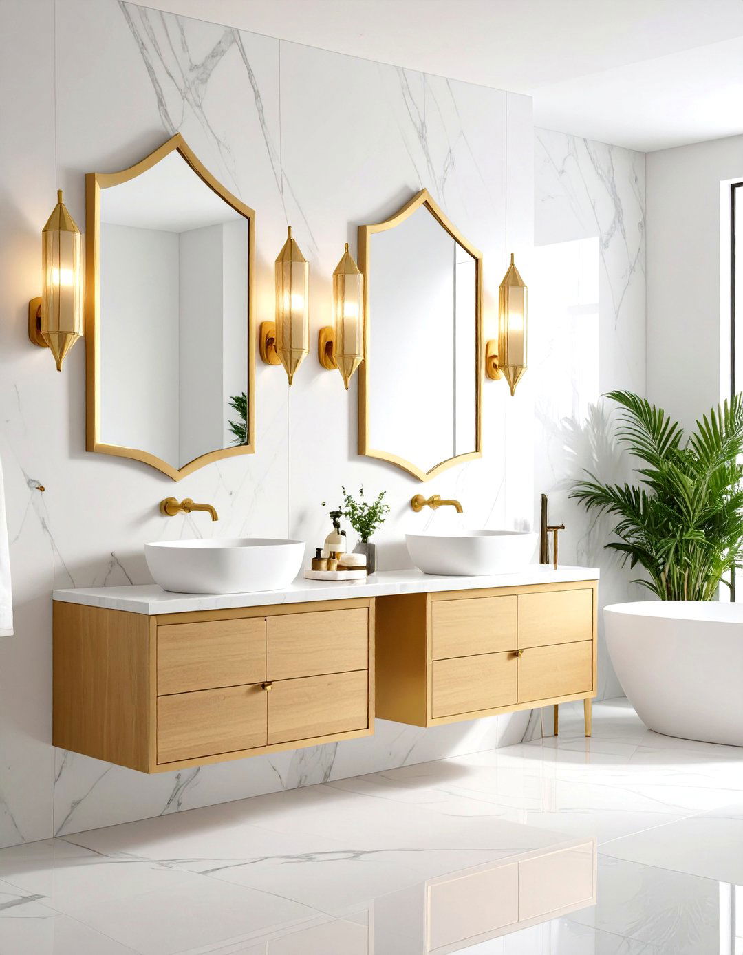 White and Gold Bathroom Wall Sconces Design - 20 White and Gold Bathroom Ideas