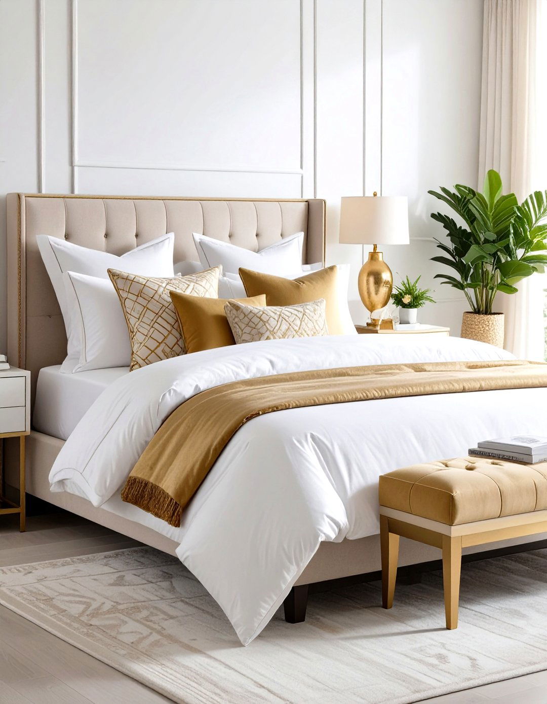 White and Gold Bedroom with Coordinated Throw Pillow Collections - 20 White and Gold Bedroom Ideas