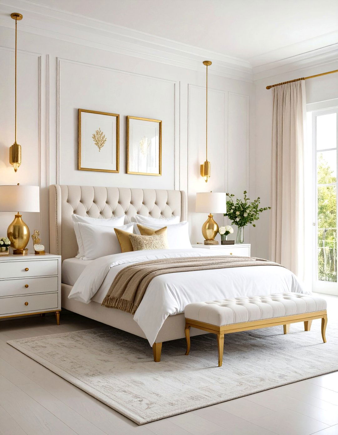 White and Gold Bedroom with Mixed Metallic Hardware Accents - 20 White and Gold Bedroom Ideas