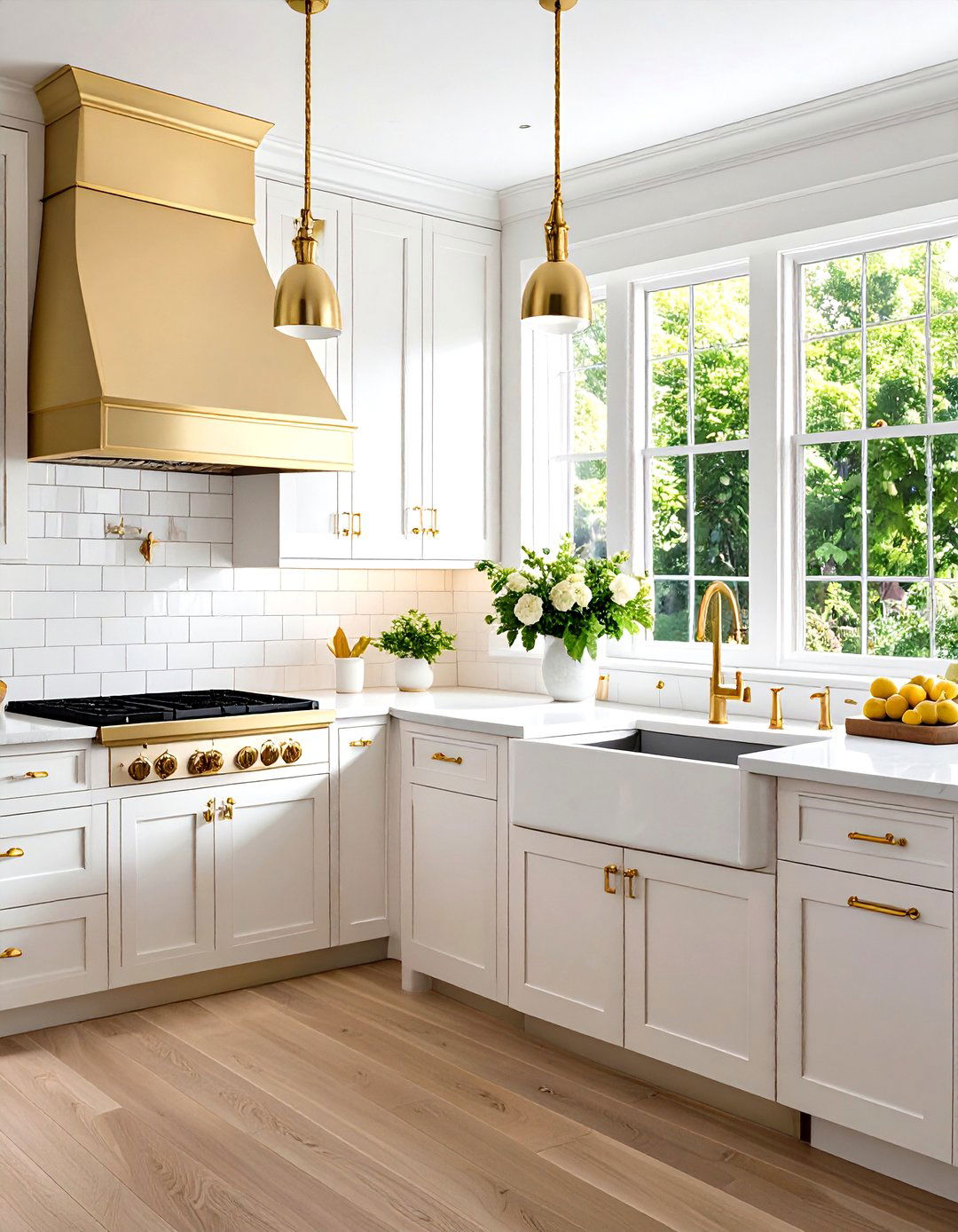 White and Gold Kitchen Backsplash featuring Beveled Subway Tiles - 20 White and Gold Kitchen Backsplash Ideas