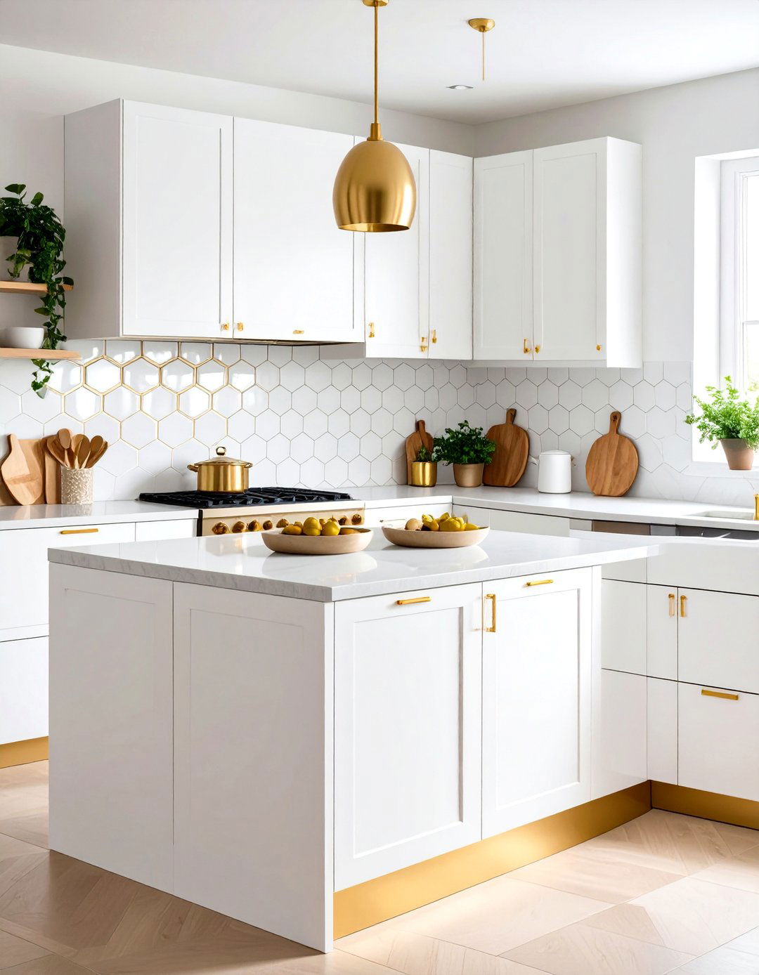 White and Gold Kitchen Backsplash featuring Hexagonal Mosaic Patterns - 20 White and Gold Kitchen Backsplash Ideas