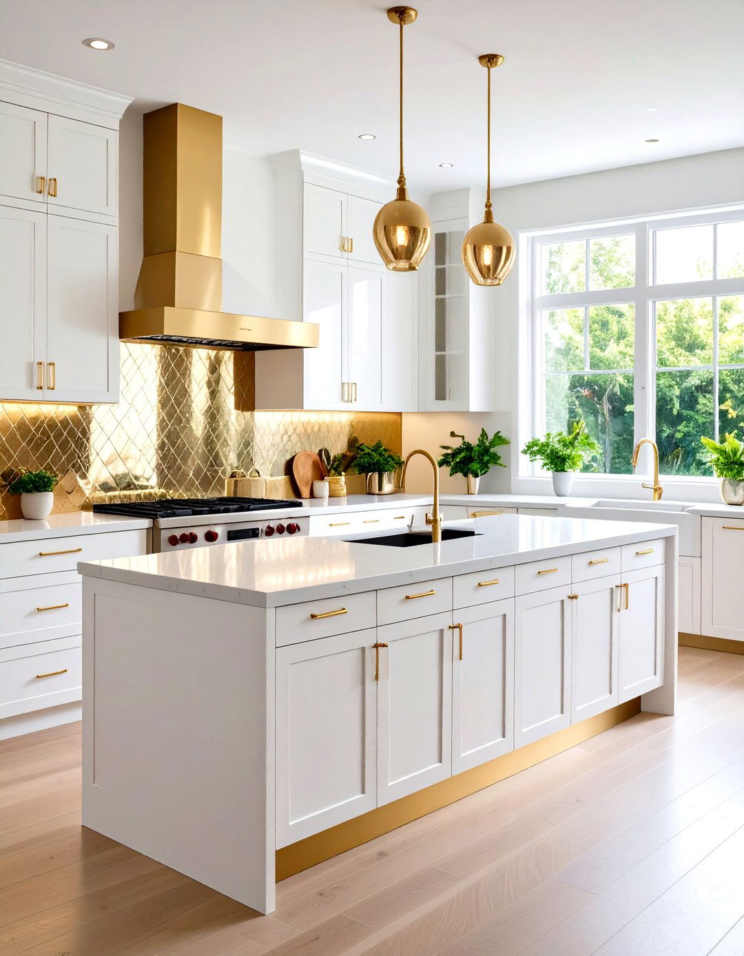 White and Gold Kitchen Backsplash featuring Mirrored Accents - 20 White and Gold Kitchen Backsplash Ideas