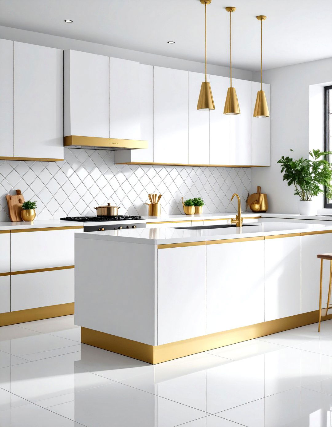 White and Gold Kitchen Backsplash using Three Dimensional Wall Tiles - 20 White and Gold Kitchen Backsplash Ideas