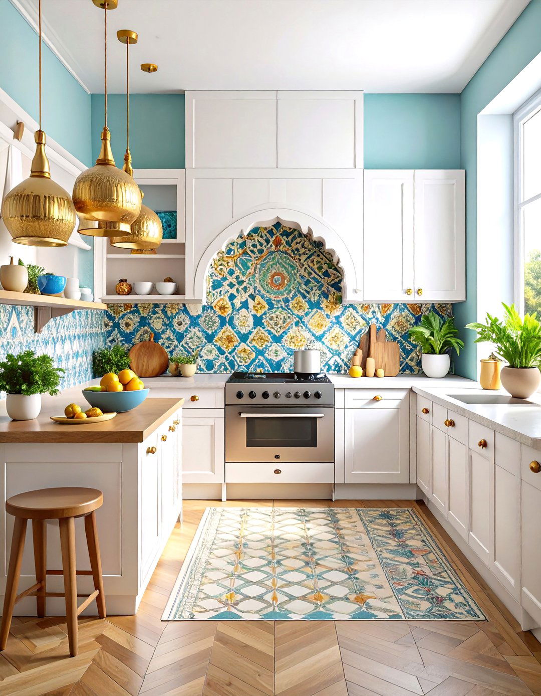 White and Gold Kitchen Backsplash with Handcrafted Zellige Tiles - 20 White and Gold Kitchen Backsplash Ideas