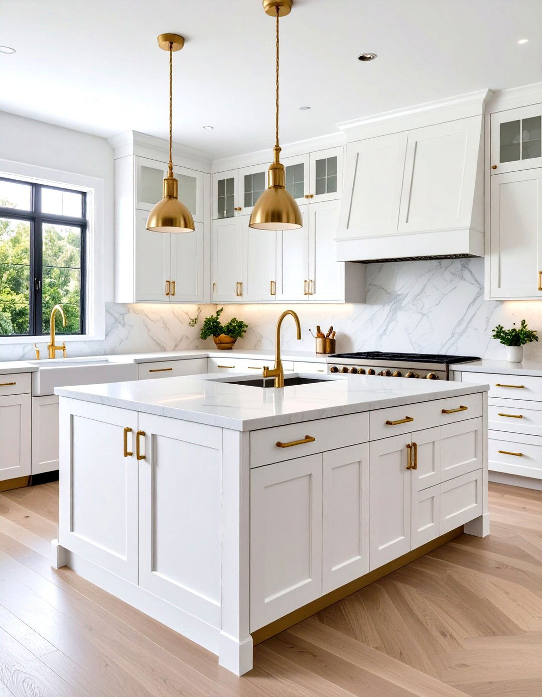 White and Gold Kitchen with Contemporary Flat Panel Cabinets - 20 White and Gold Kitchen Ideas