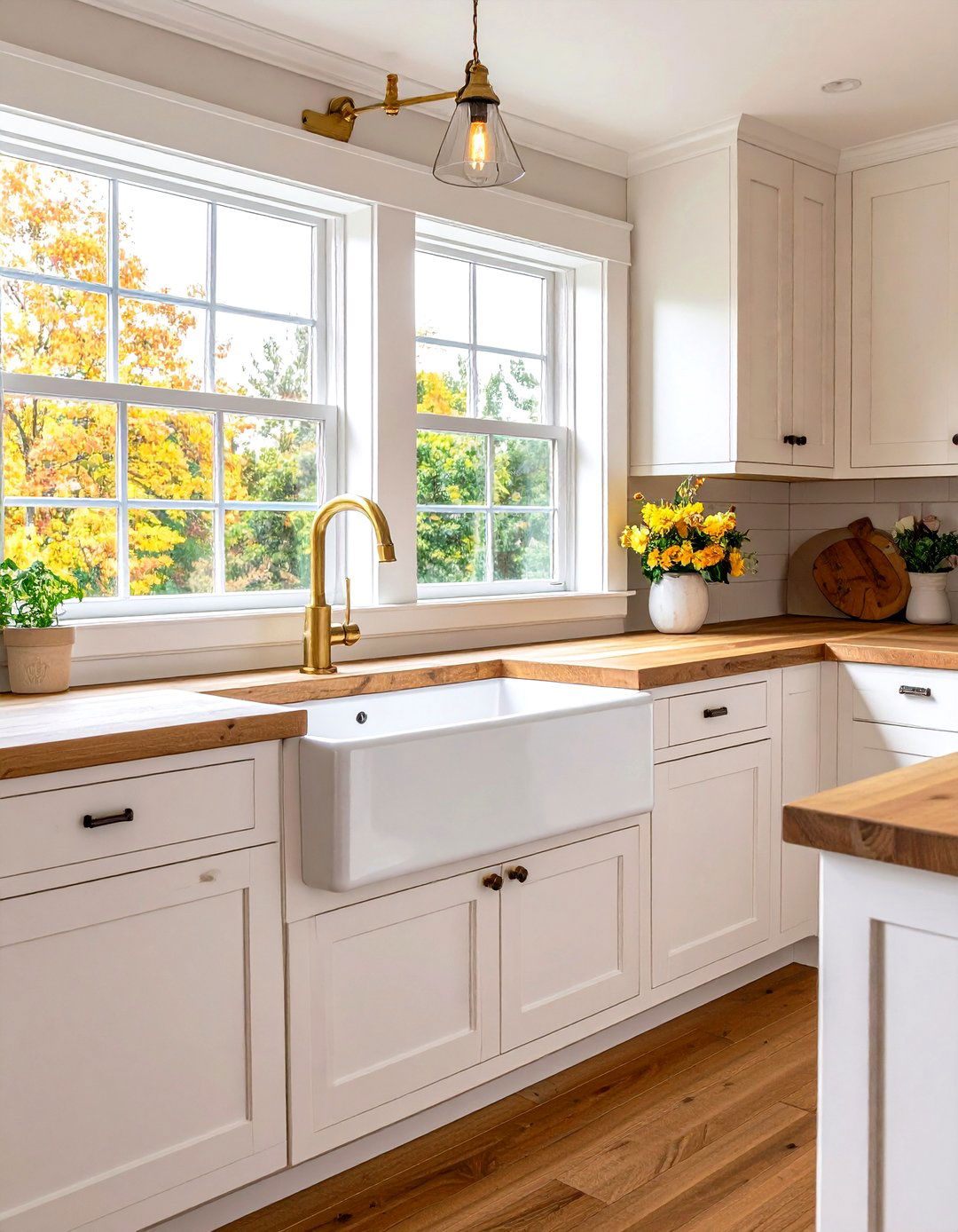 White and Gold Kitchen with Farmhouse Sink Design - 20 White and Gold Kitchen Ideas