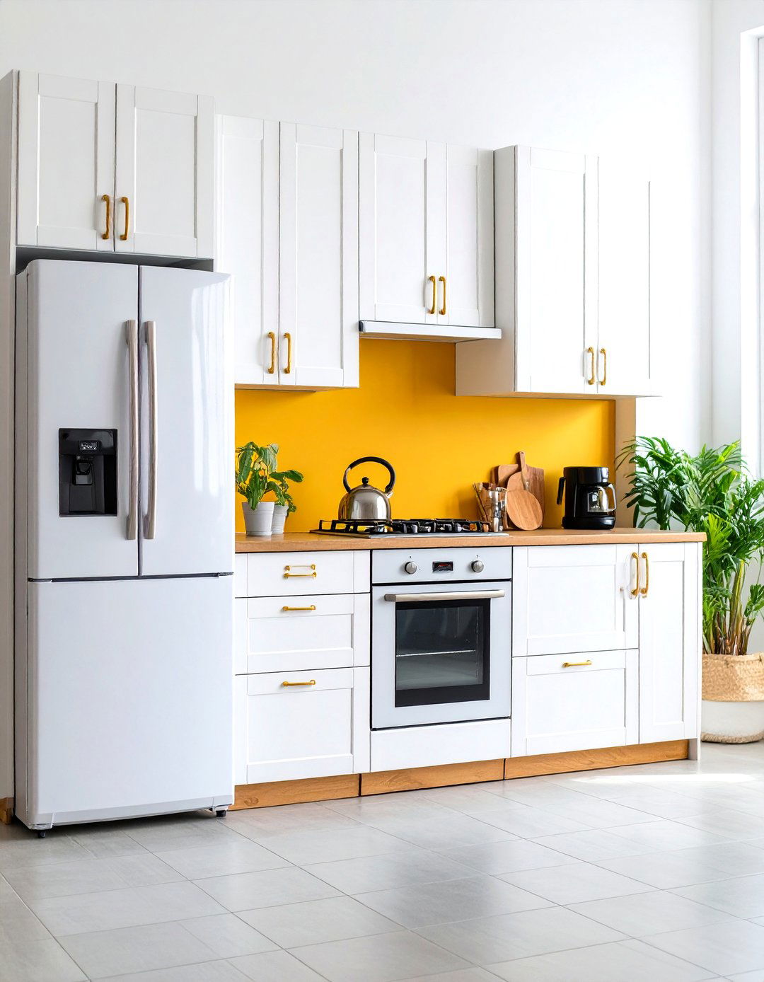 White and Gold Kitchen with Integrated Appliances - 20 White and Gold Kitchen Ideas