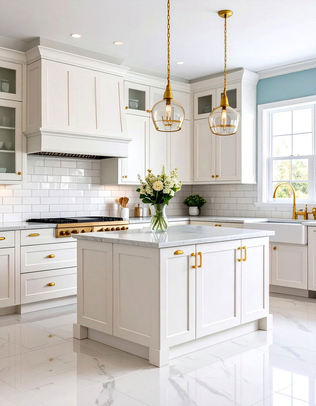 White and Gold Kitchen with Shaker Style Cabinets - 20 White and Gold Kitchen Ideas