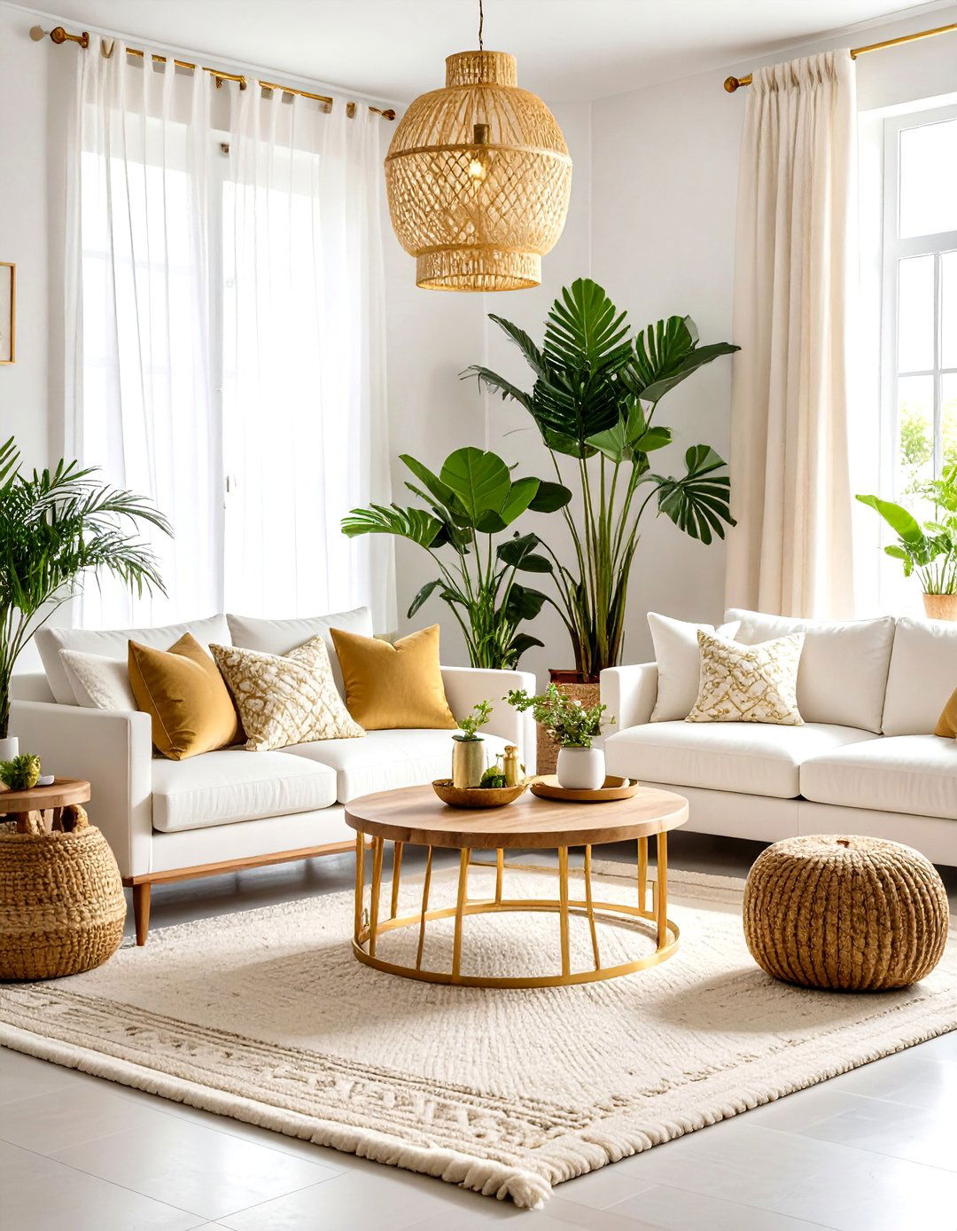 White and Gold Living Room with Natural Elements - 20 White and Gold Living Room Ideas