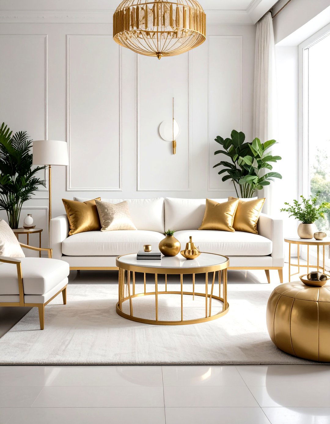 White and Gold Living Room with Seasonal Flexibility - 20 White and Gold Living Room Ideas