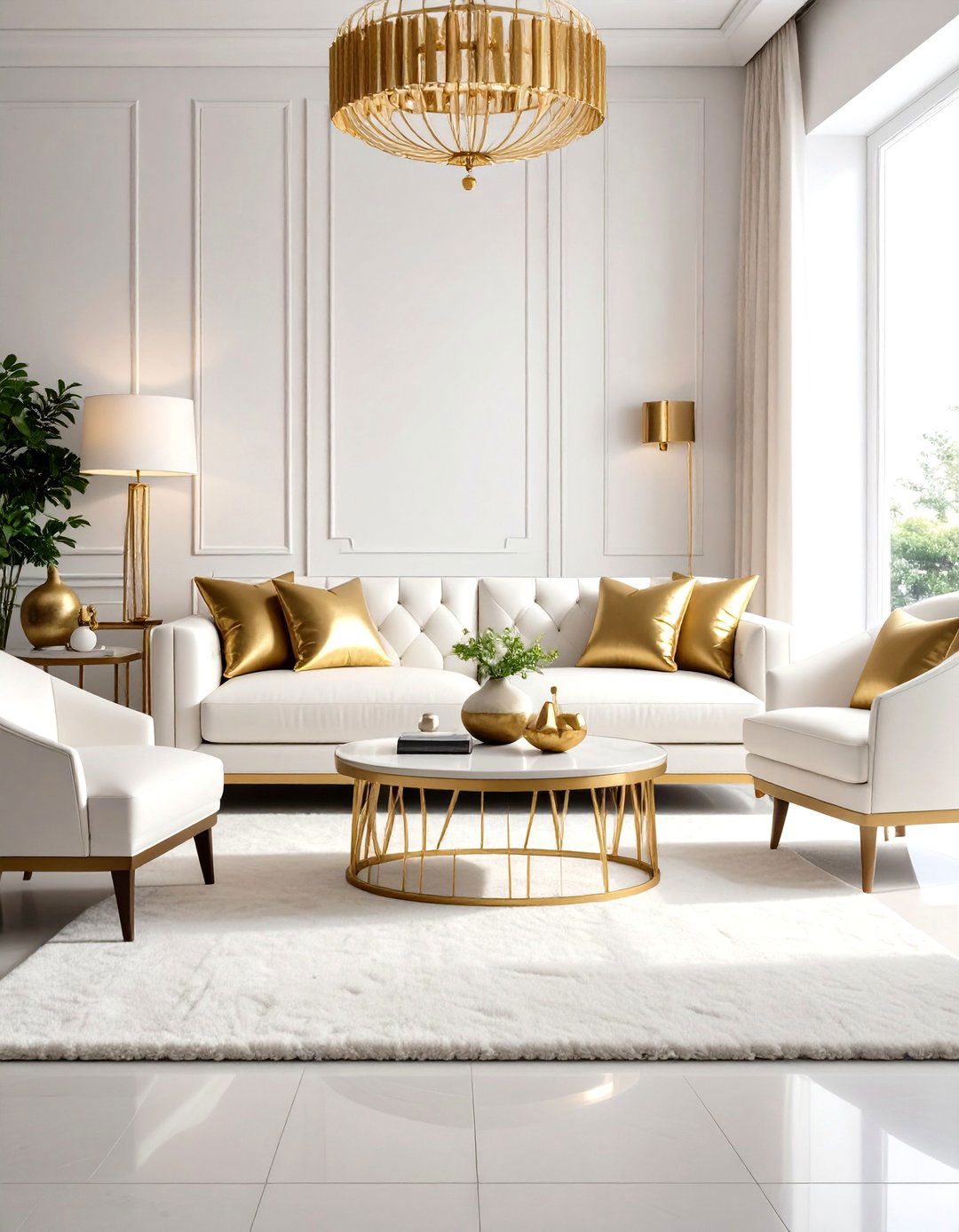 White and Gold Living Room with Textural Contrast - 20 White and Gold Living Room Ideas