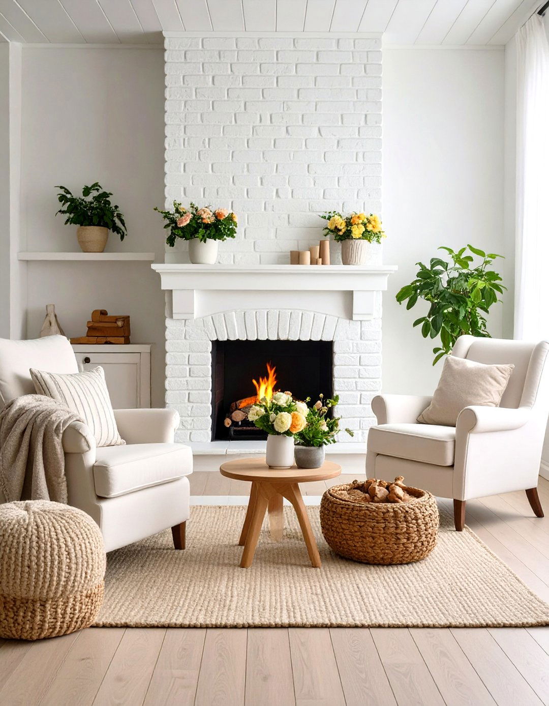 Whitewashed Brick Fireplace for Airy Charm - 20 Farmhouse Fireplace Ideas