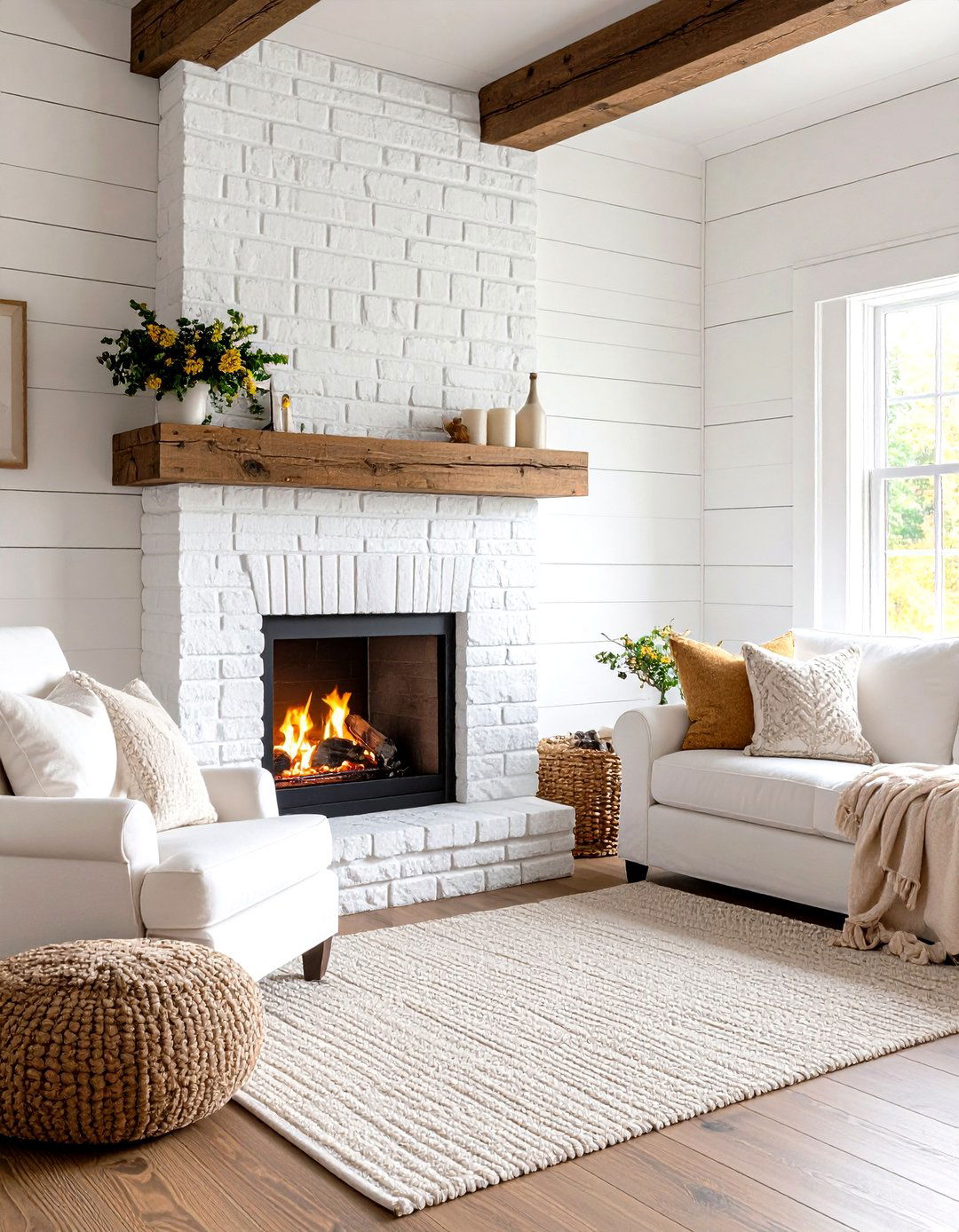 Whitewashed Brick Fireplace for Farmhouse Appeal - 20 Brick Fireplace Ideas