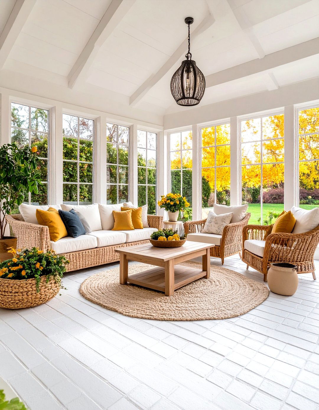 Whitewashed Brick Floor Sunroom Style - 20 Brick Floor Sunroom Ideas