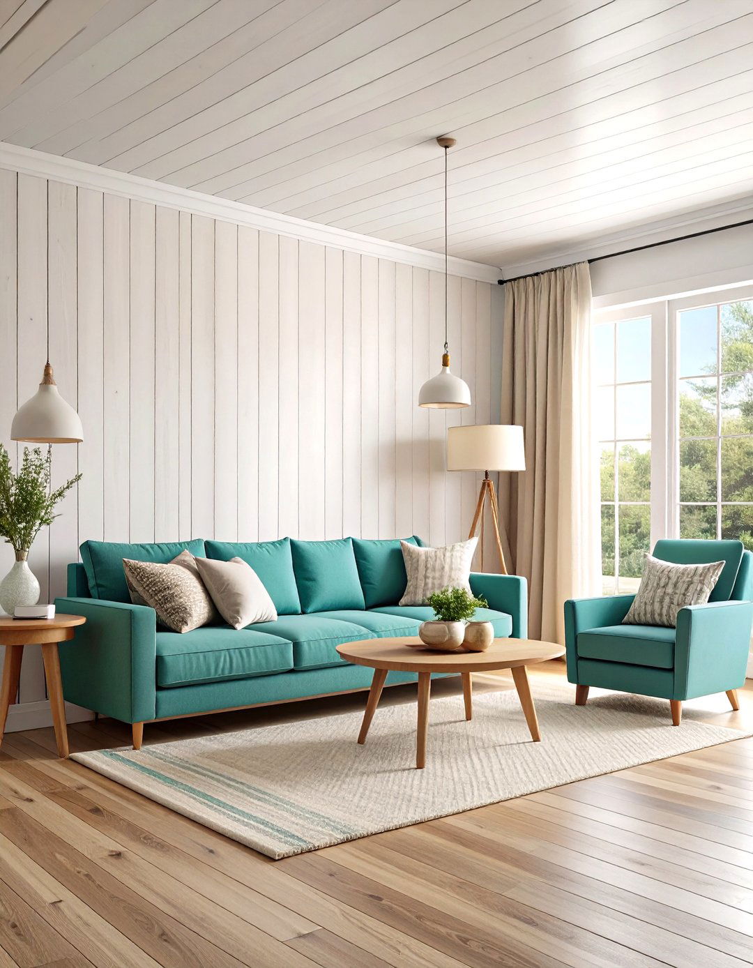 Whitewashed Shiplap Walls Define the Beach House Living Room - 20 Beach House Living Room Ideas