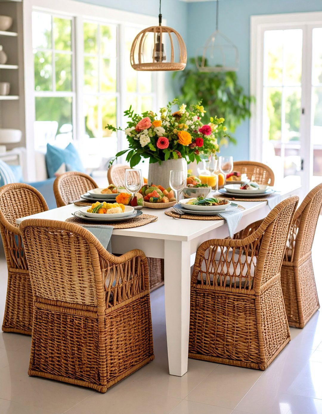 Wicker Coastal Dining Room Storage Baskets - 20 Coastal Dining Room Ideas