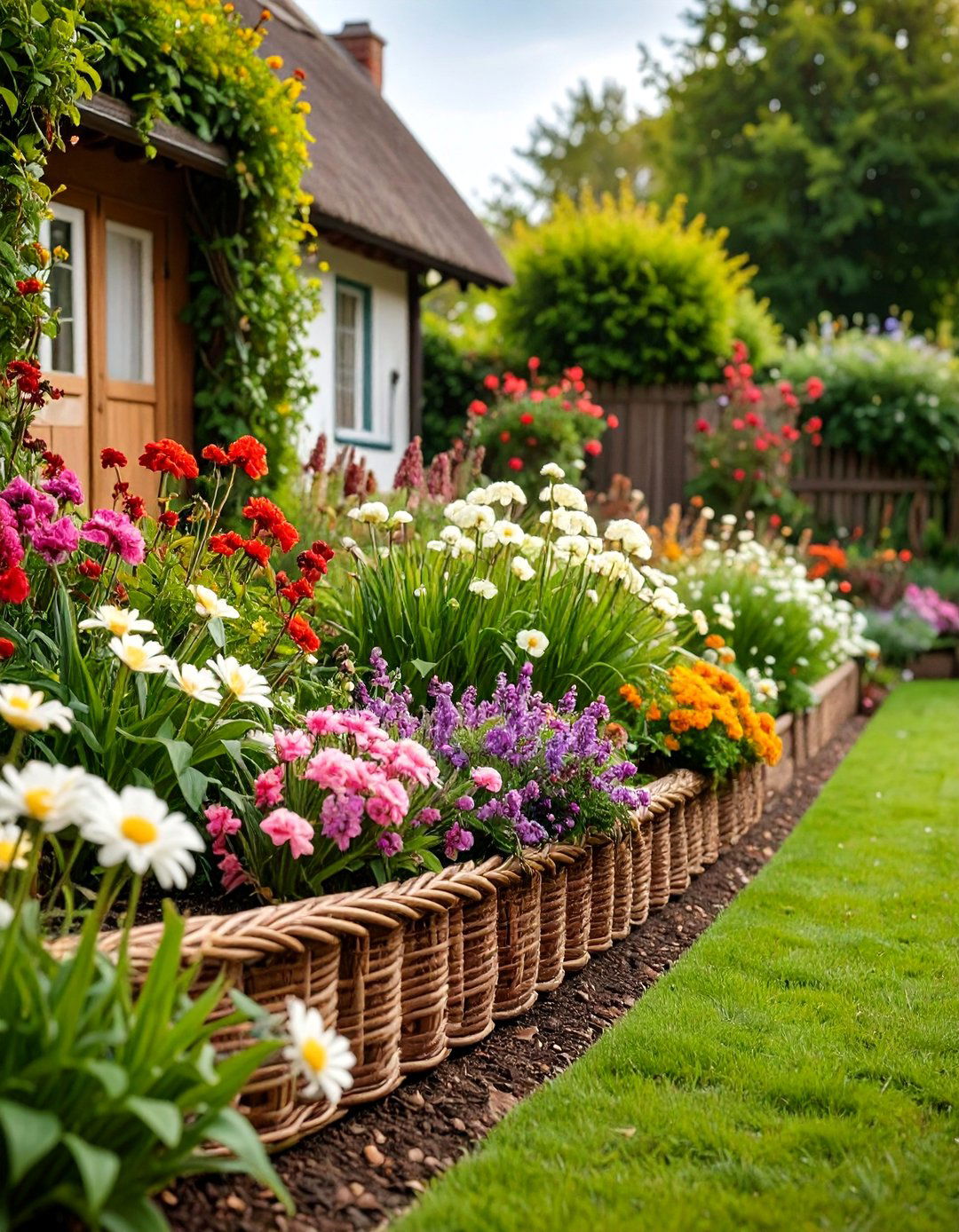 Wicker Garden Edging for Cottage Charm - 20 Garden Edging Ideas